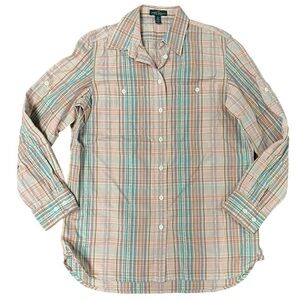 LRL Lauren Ralph Lauren Jeans Green Label Plaid Button Down Shirt Size Small